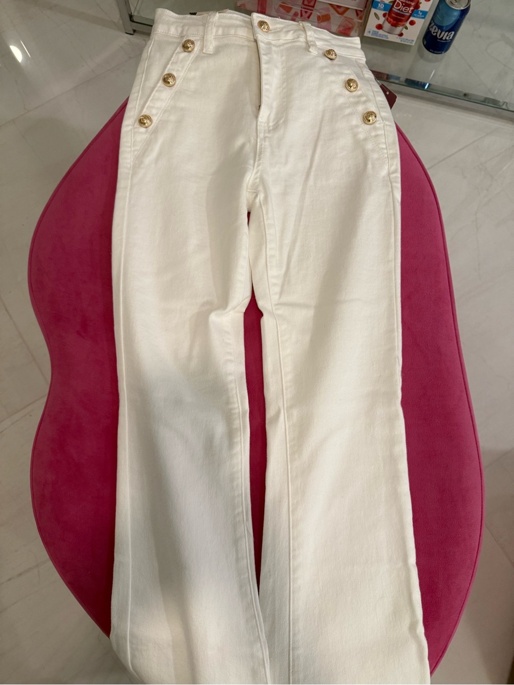 NWT White Redial Flared Jeans with Gold Button Detail